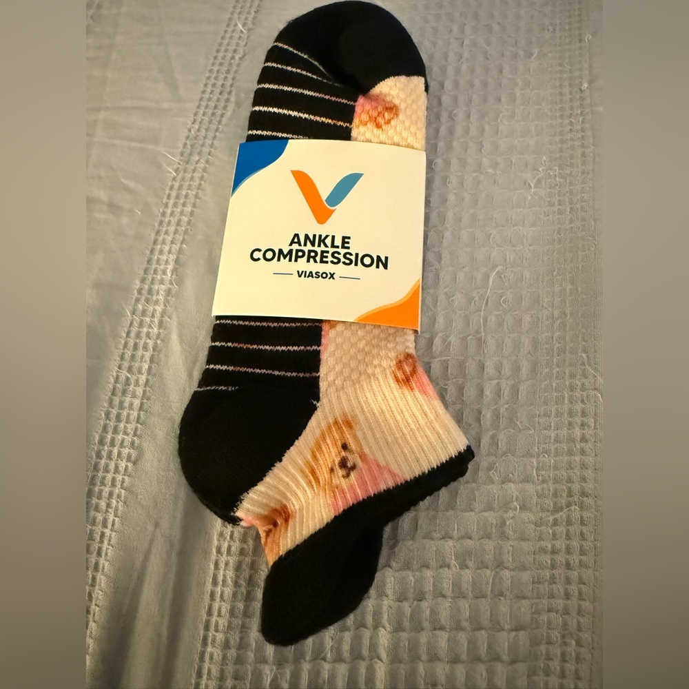 Viasox teddy Bear Black and Pink Ankle Compression Socks size M/L